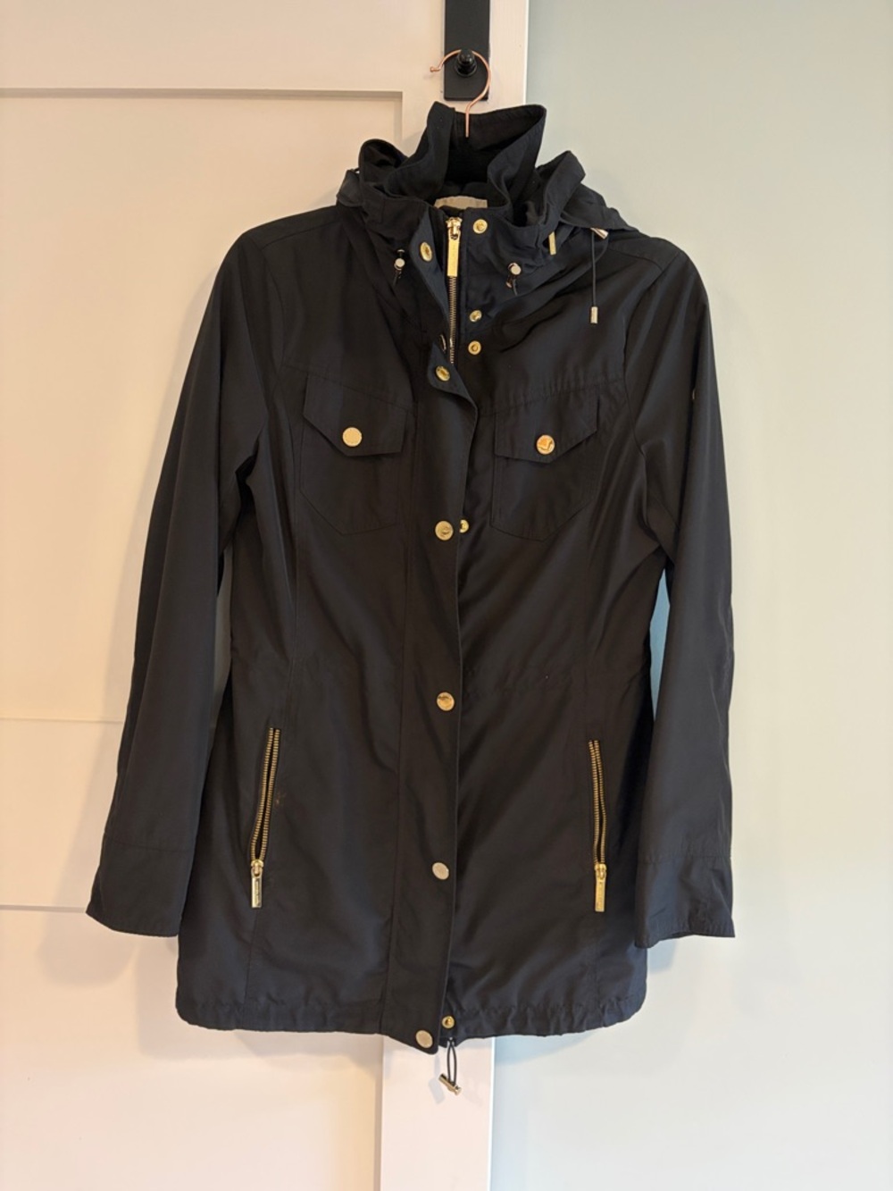 Michael Kors Black Hooded Anorak with Gold Hardware